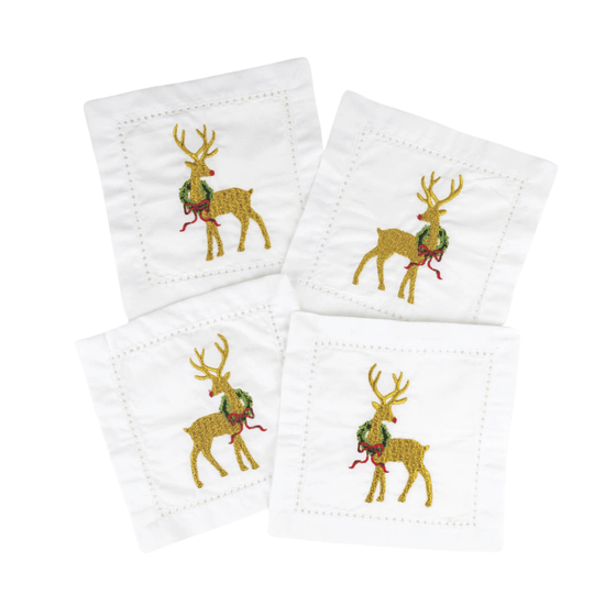 Reindeer Embroidered Cocktail Napkin Set (Set of 4) - A Taste of Kentucky