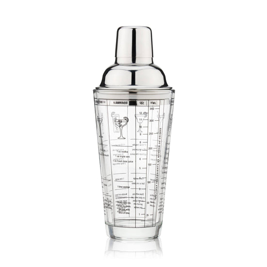 7 Cocktail Recipe Stainless Steel and Glass Shaker 13.5 oz
