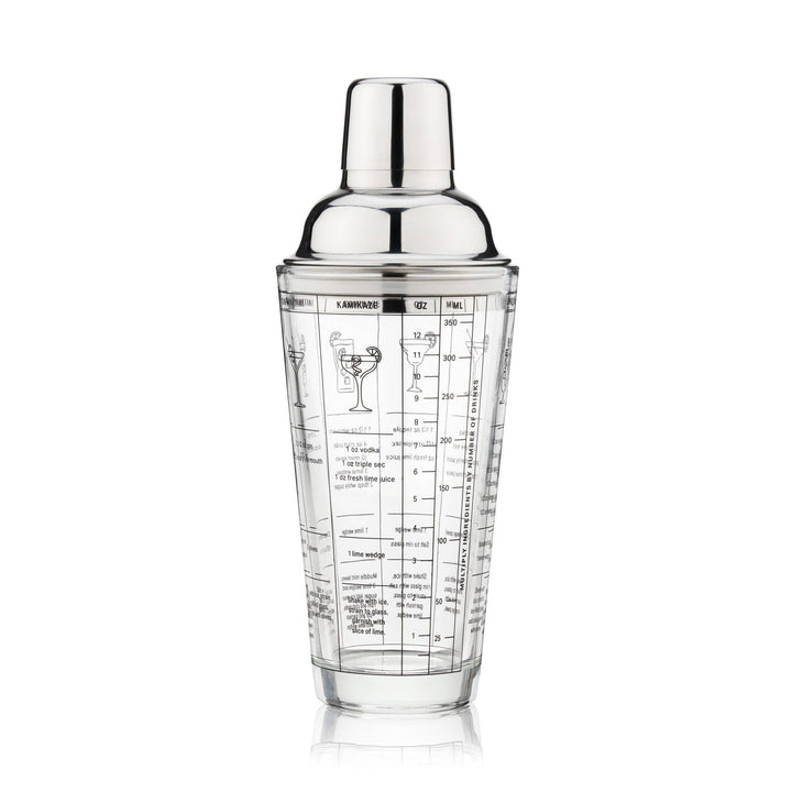 7 Cocktail Recipe Stainless Steel and Glass Shaker 13.5 oz