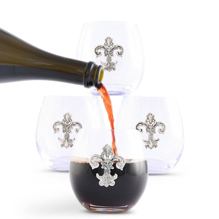 Fleur de Lis Stemless Wine Glasses - Set of 4 - A Taste of Kentucky