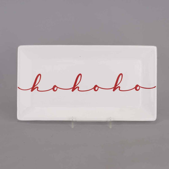 HoHoHo Script Rectangle Platter   White/Red   12x6.5 - A Taste of Kentucky