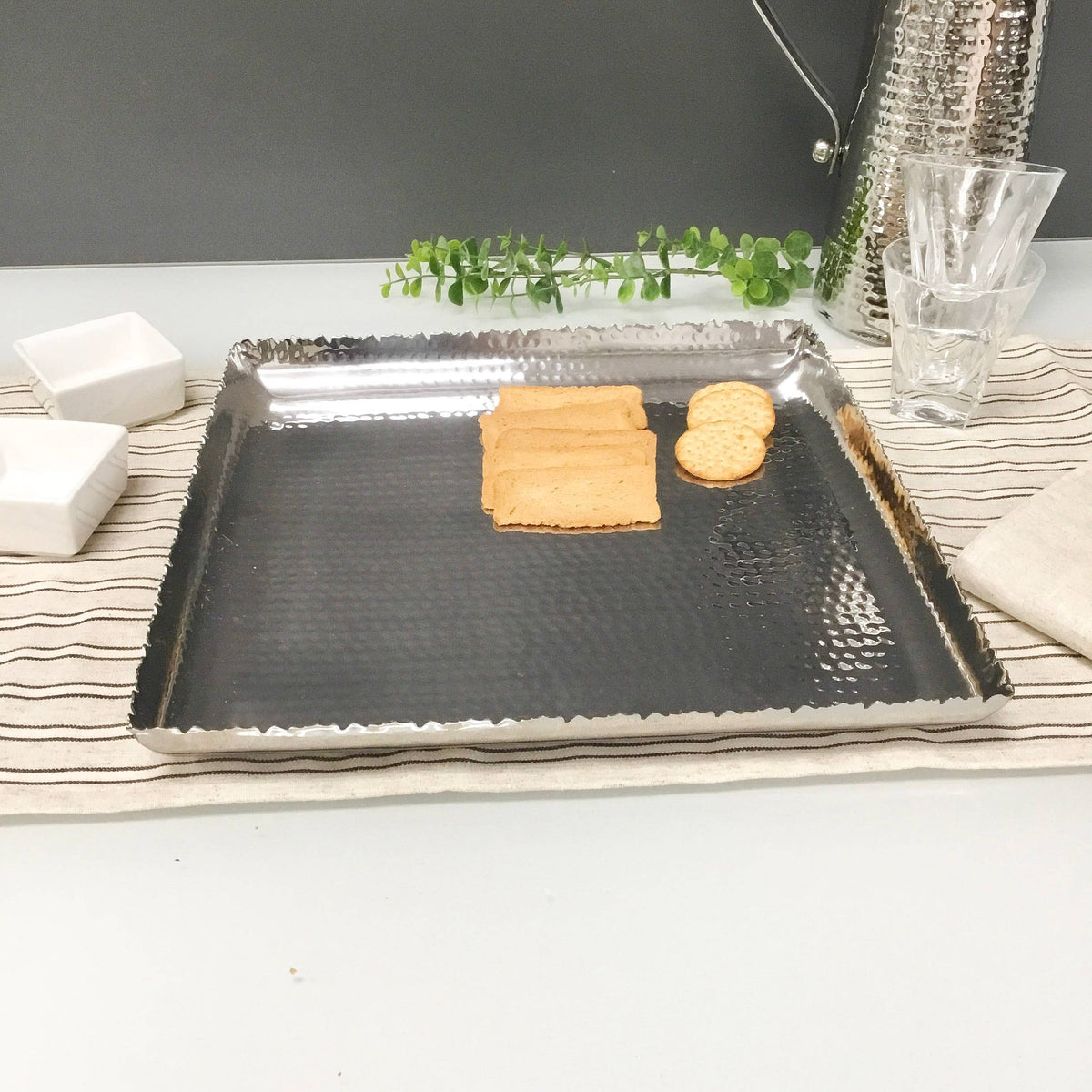 Silver Hammered Square Platter - Elegant Home Serverware - A Taste of Kentucky