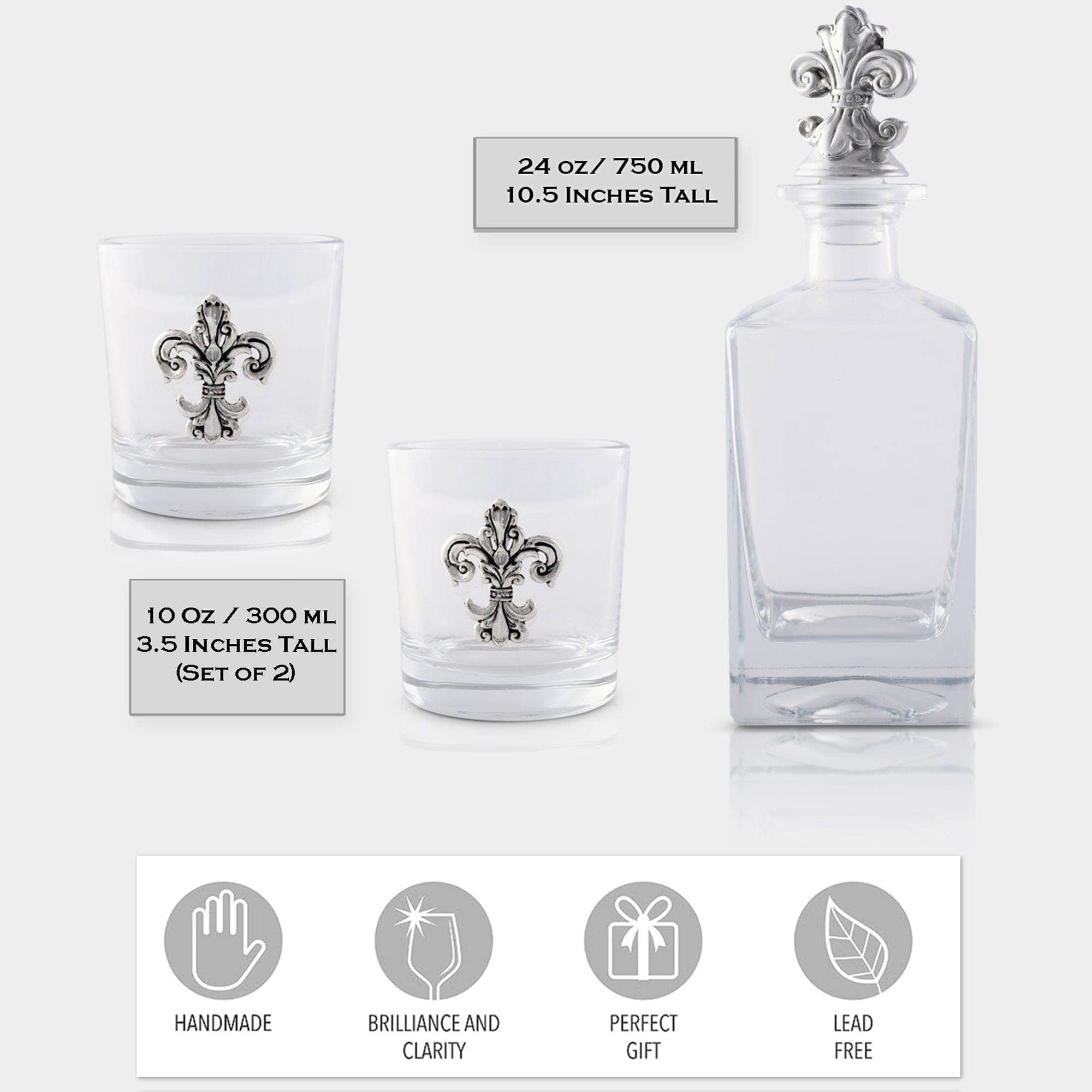 Fleur-de-lis Decanter Set with Glasses - A Taste of Kentucky