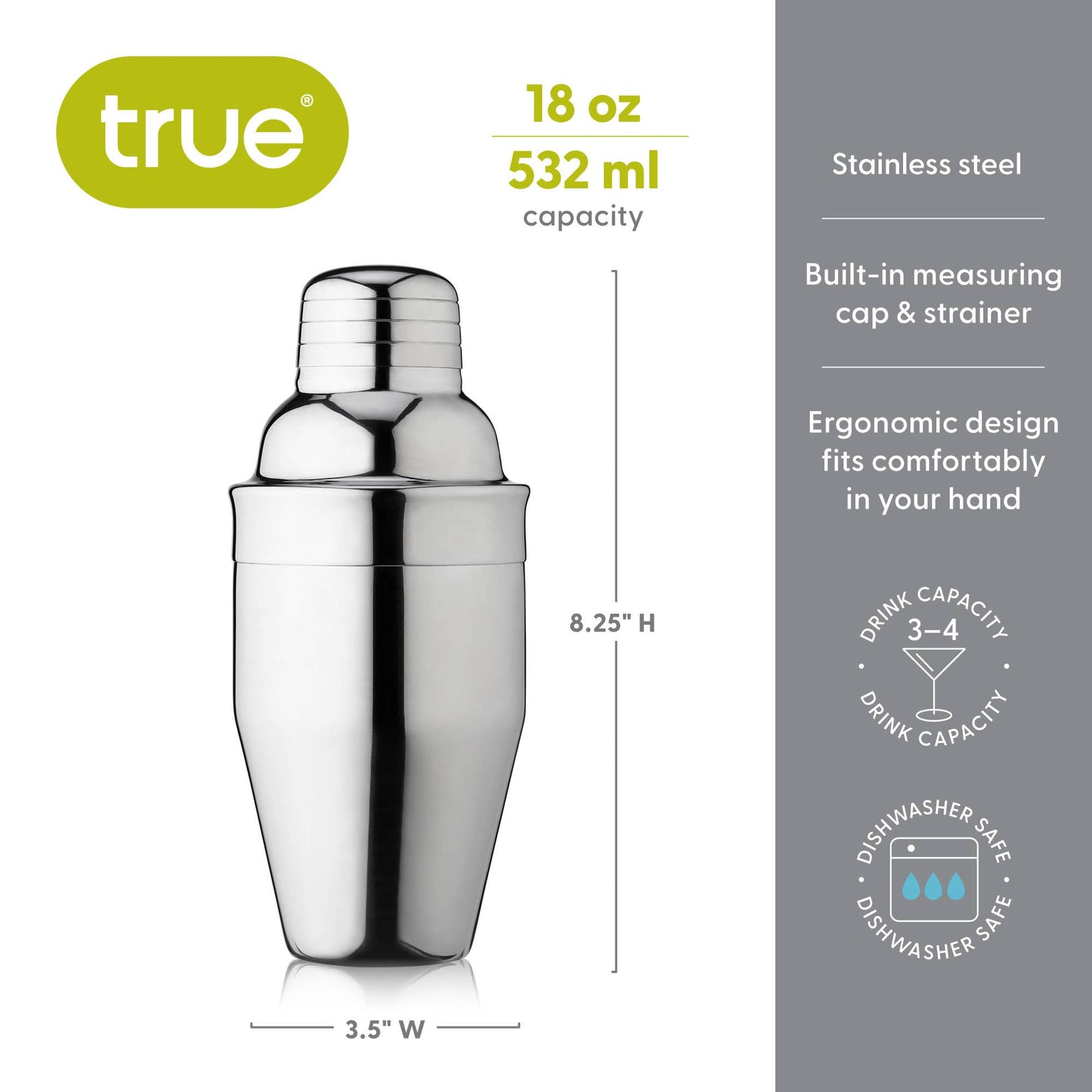 Contour Stainless Steel Cocktail Shaker ASSORTED SIZES