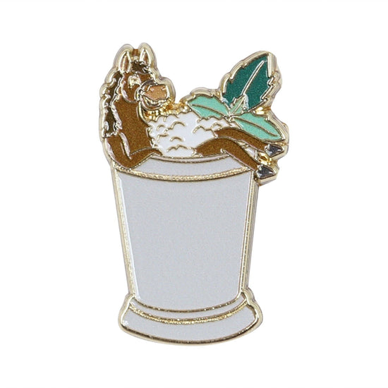 Horse Sitting In Mint Julep Cup Lapel Pin - A Taste of Kentucky