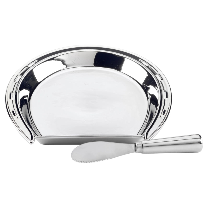 Day at the Races Silver Coast Horseshoe Cheese Plate with Knife - A Taste of Kentucky