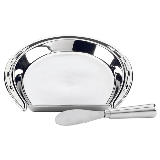Day at the Races Silver Coast Horseshoe Cheese Plate with Knife - A Taste of Kentucky