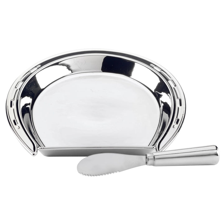 Day at the Races Silver Coast Horseshoe Cheese Plate with Knife - A Taste of Kentucky