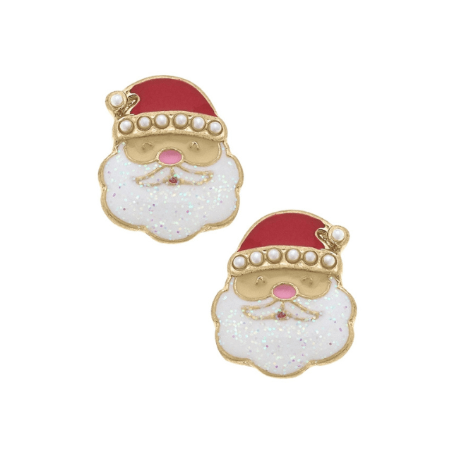 Pearl Studded Enamel Santa Claus Stud Earrings - A Taste of Kentucky