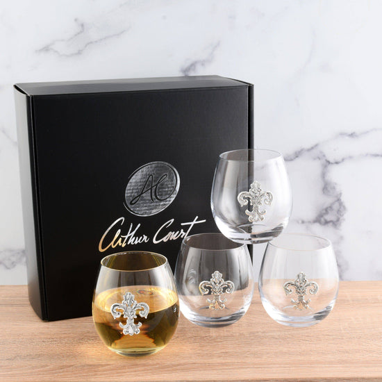 Fleur de Lis Stemless Wine Glasses - Set of 4 - A Taste of Kentucky