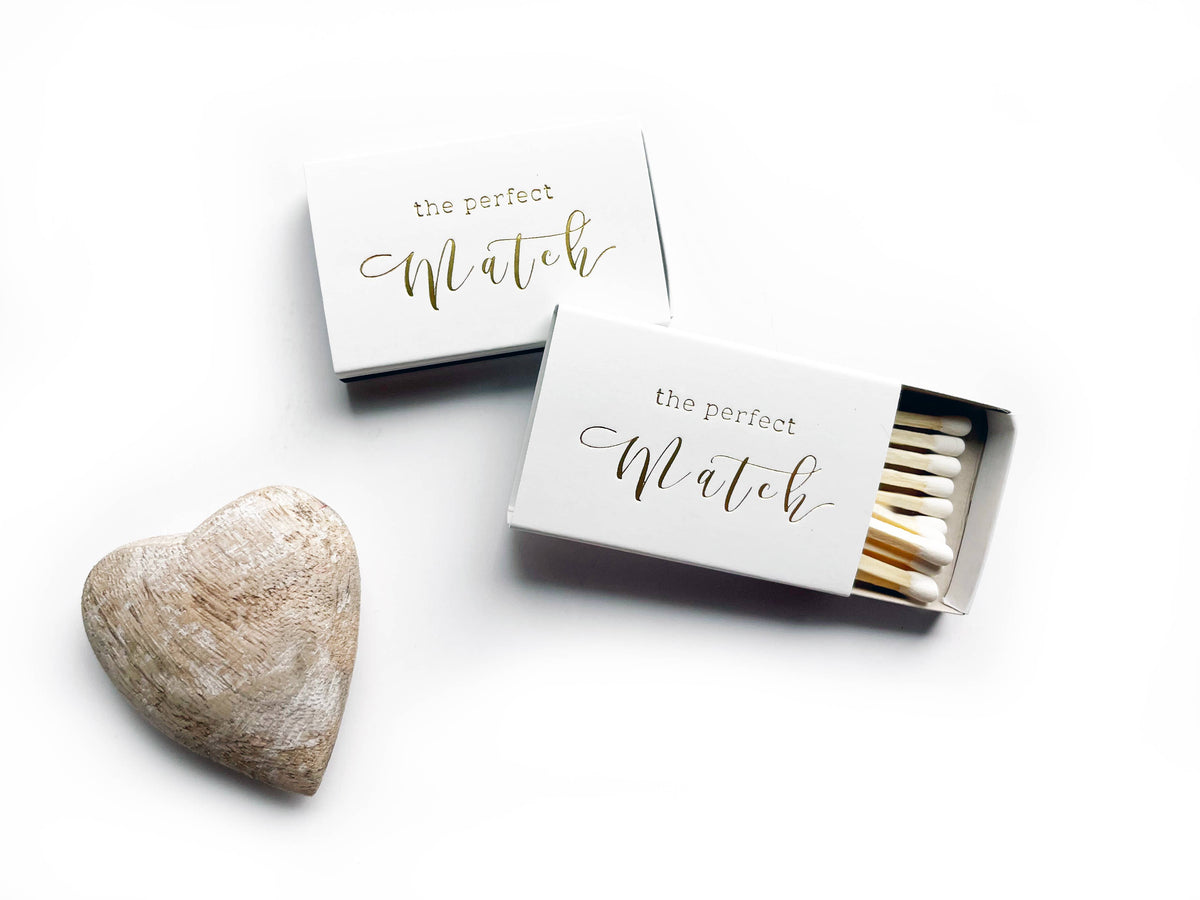 The Perfect Match Matchbox | Gold & White Wedding Matchbook - A Taste of Kentucky