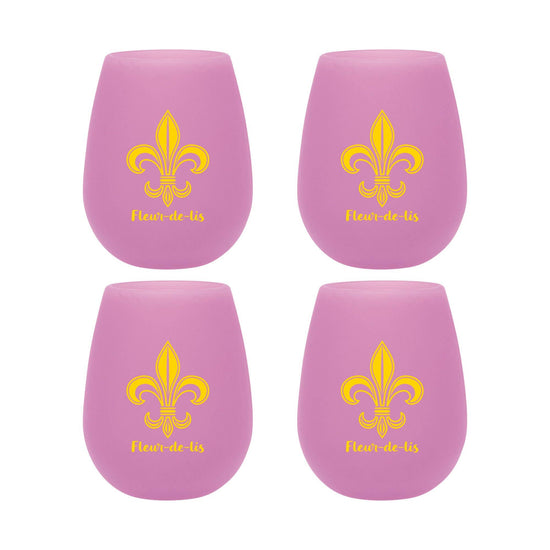 4-Piece Fleur-de-lis 12 oz. Silicone Stemless Wine Glass - A Taste of Kentucky