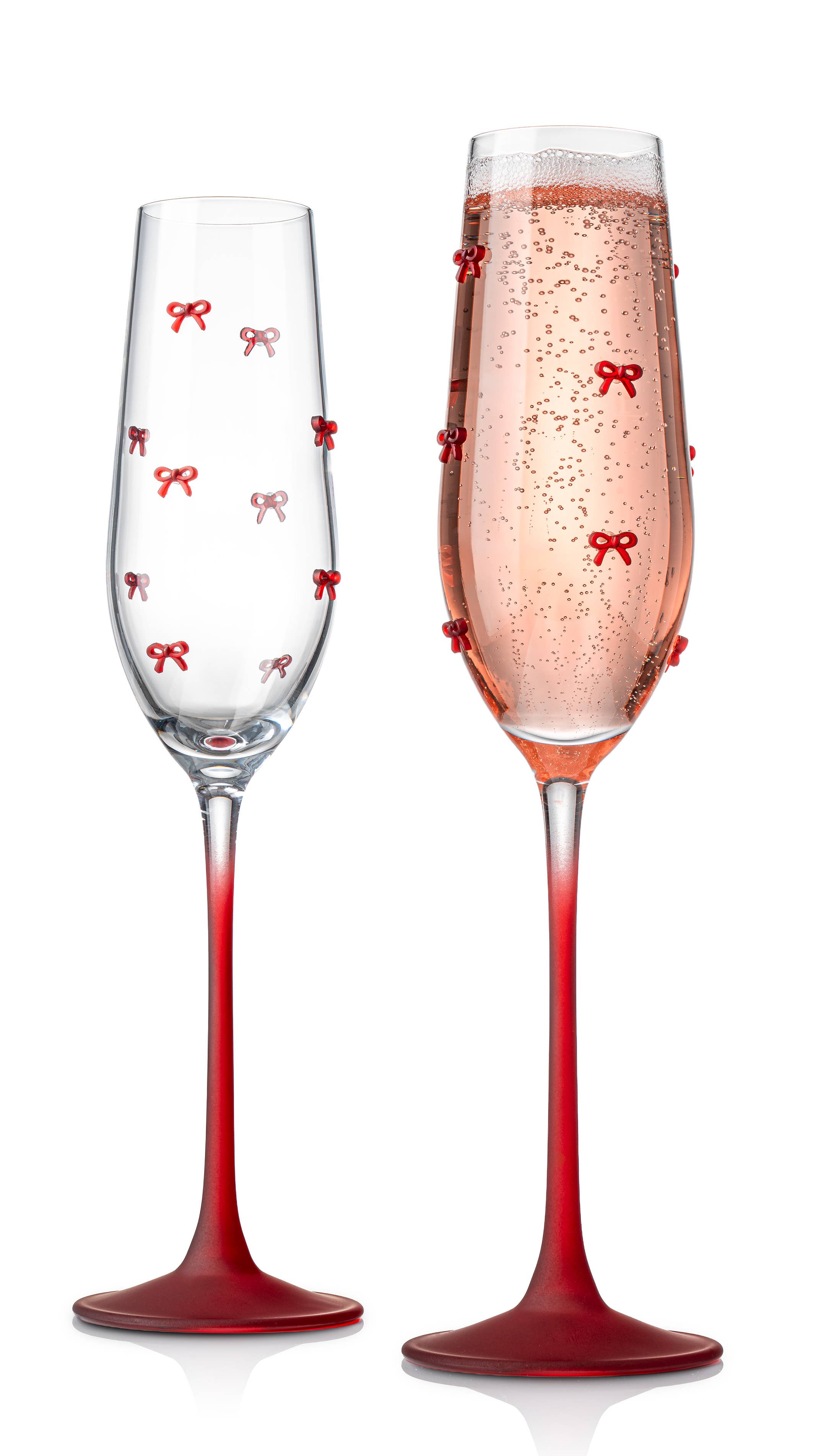 Red Bow Champagne Flutes, Set of 2 - Holiday - Valentine's - A Taste of Kentucky