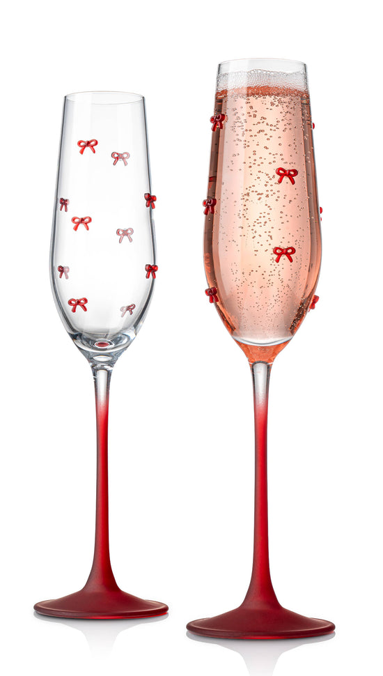 Red Bow Champagne Flutes, Set of 2 - Holiday - Valentine's - A Taste of Kentucky