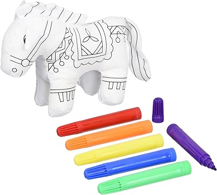 white horse with black lines to color with multiple colored markers for coloring