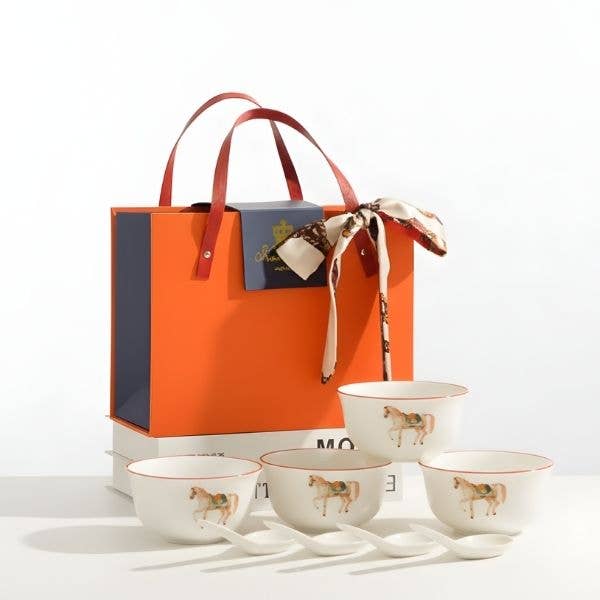 Ceramic Bowls Set w/ Horse Pattern - A Taste of Kentucky