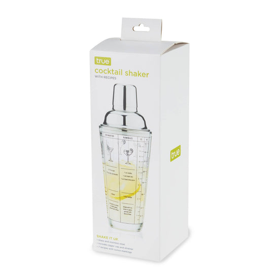 7 Cocktail Recipe Stainless Steel and Glass Shaker 13.5 oz
