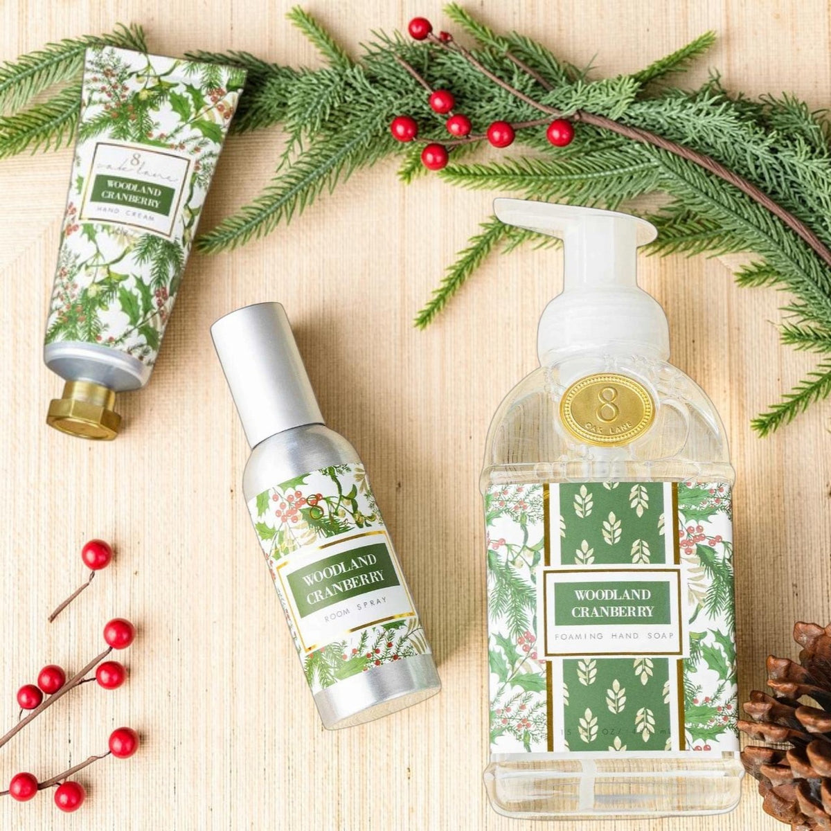8 Oak Lane Holiday Gift Set | Room Spray, Foaming Hand Soap & Hand Cream Christmas Gift