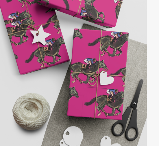 Pink Racing Horses Wrapping Paper, 5' Roll - A Taste of Kentucky