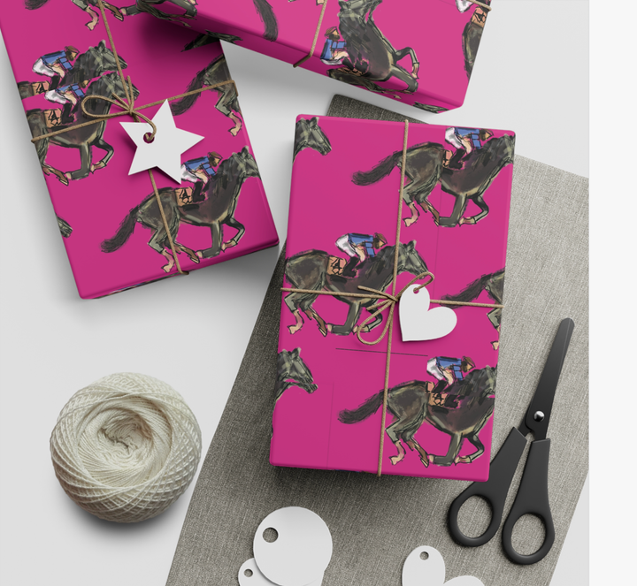 Pink Racing Horses Wrapping Paper, 5' Roll - A Taste of Kentucky
