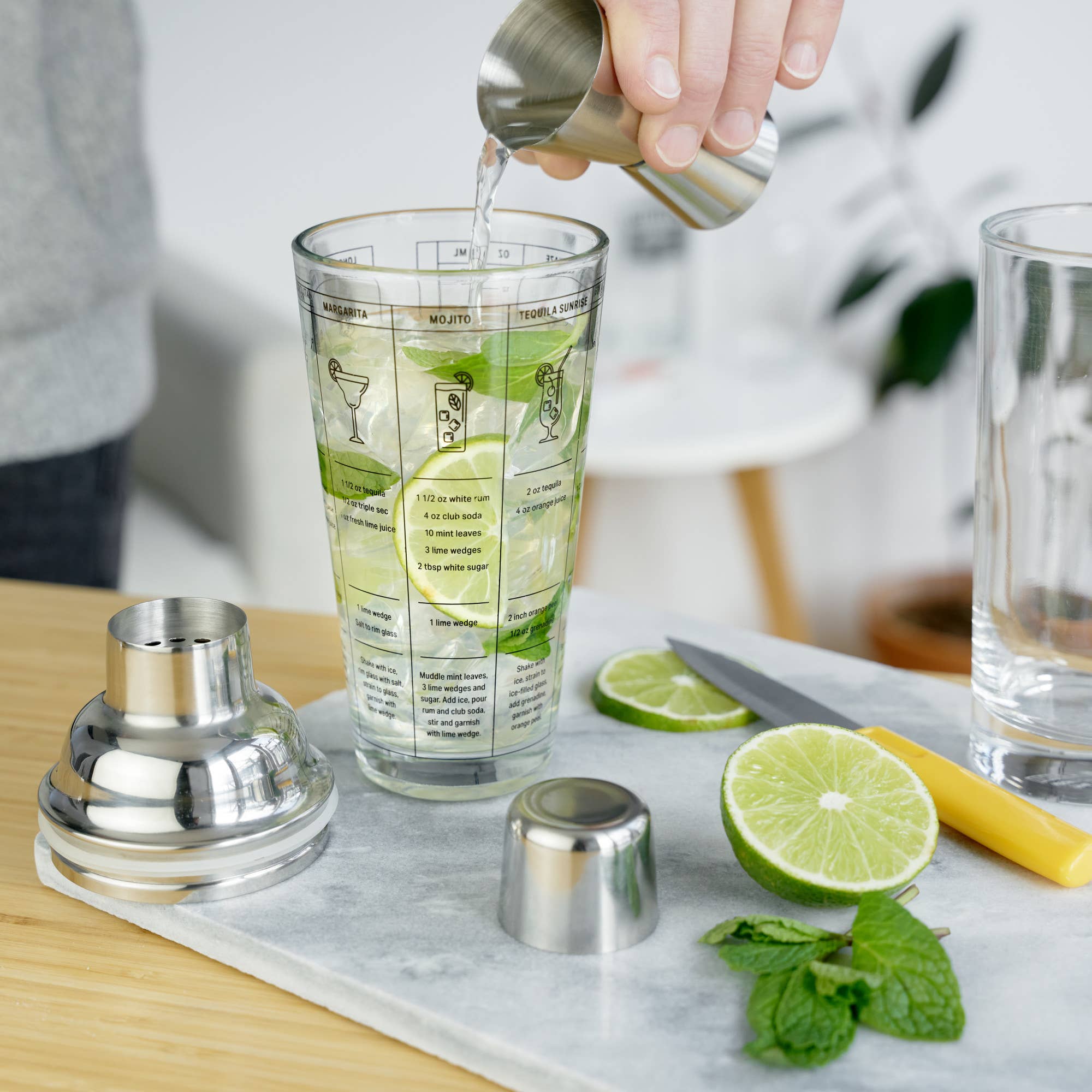 7 Cocktail Recipe Stainless Steel and Glass Shaker 13.5 oz