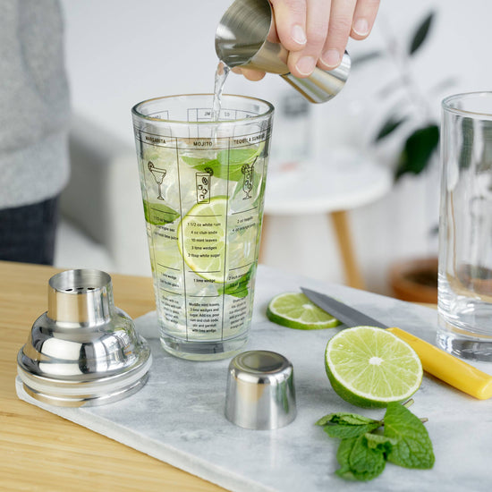 7 Cocktail Recipe Stainless Steel and Glass Shaker 13.5 oz