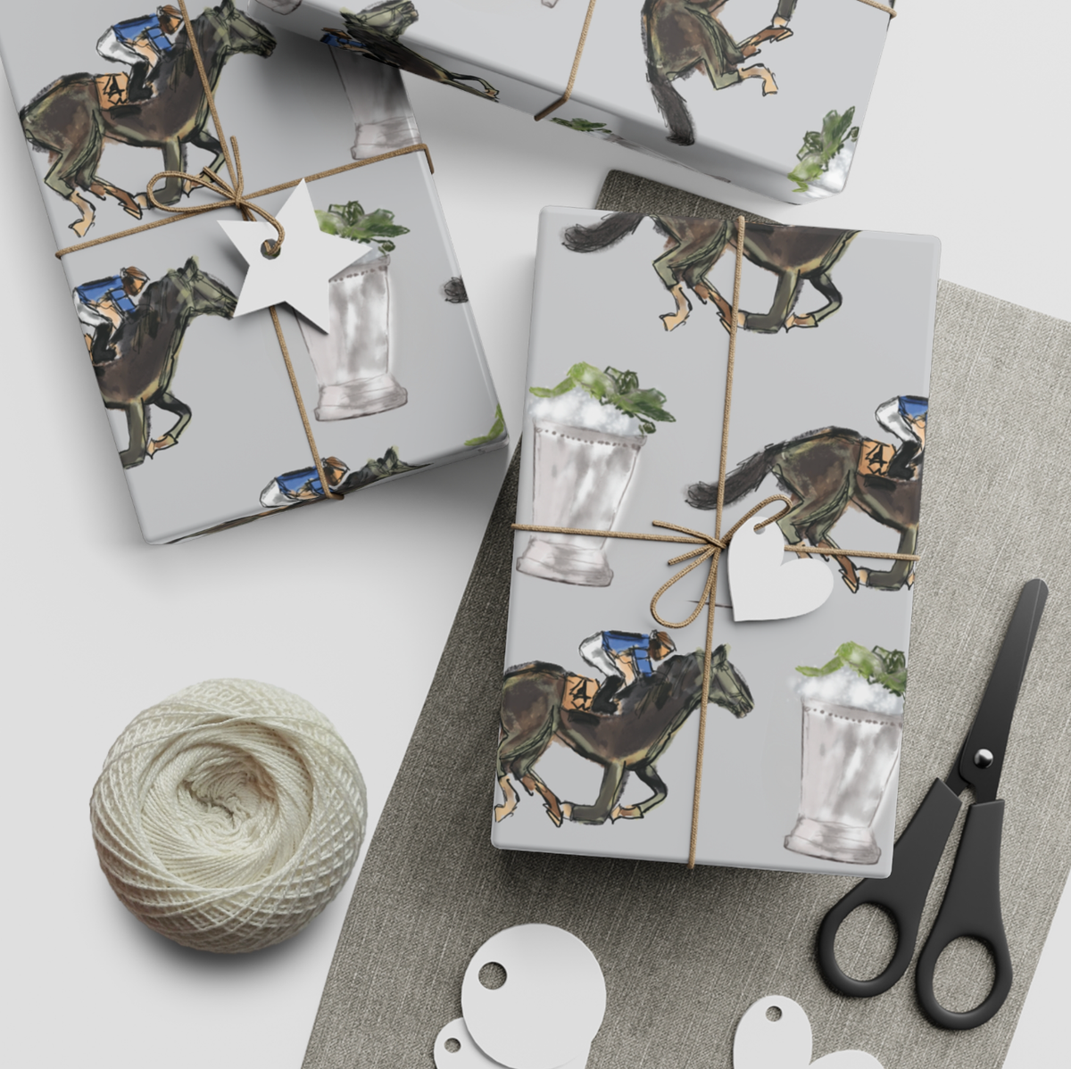 Gray Horse Race & Mint Julep Wrapping Paper, 5'  Roll - A Taste of Kentucky