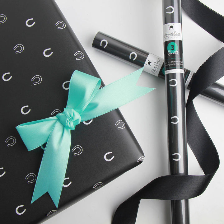 Lucky Slate Equestrian Horseshoe Gift Wrap Paper in Roll - A Taste of Kentucky