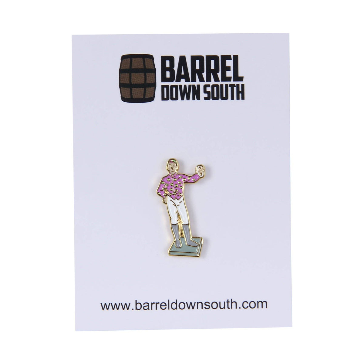 Pink Standing Jockey Lapel Pin - A Taste of Kentucky