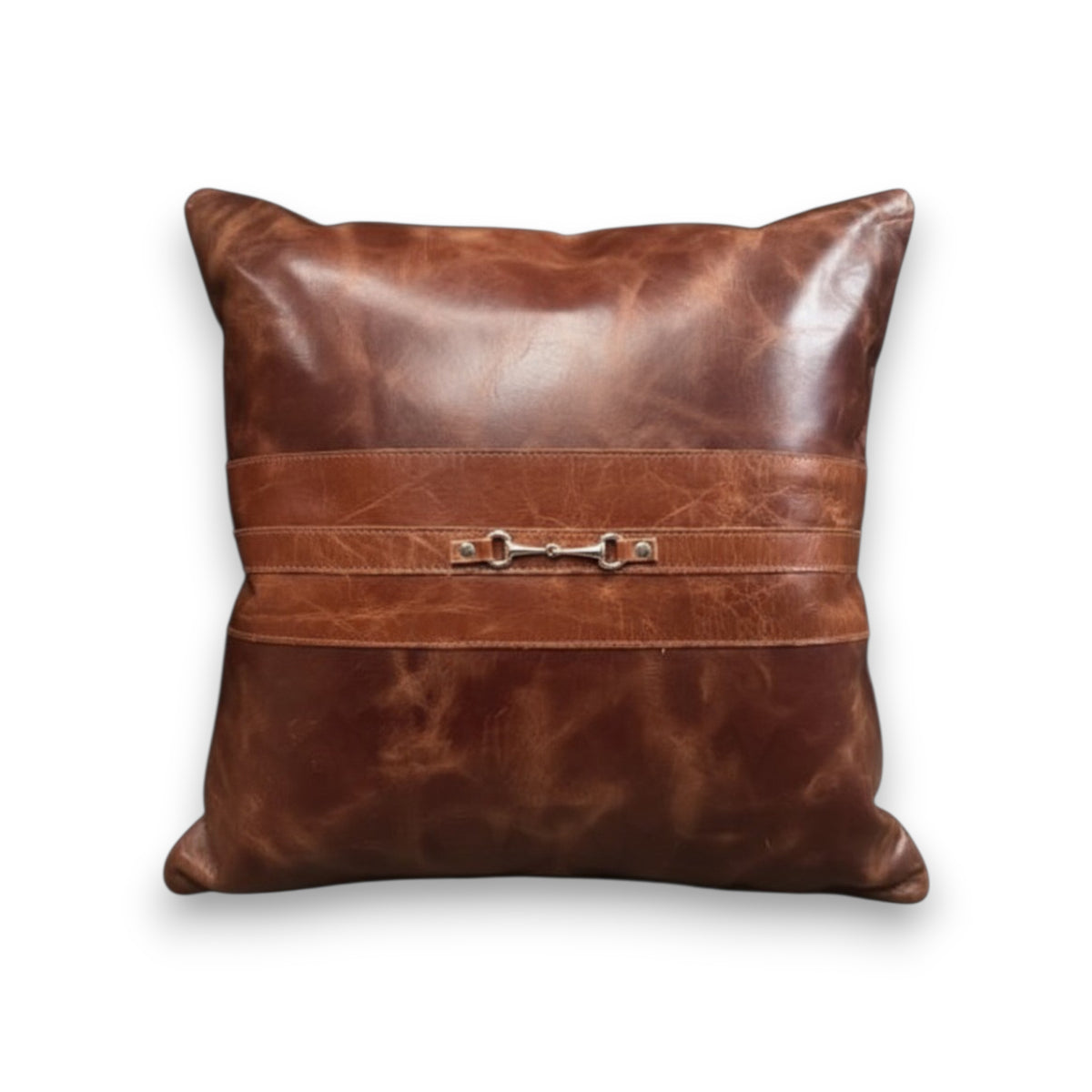 Equestrian Snaffle Bit Leather Pillow