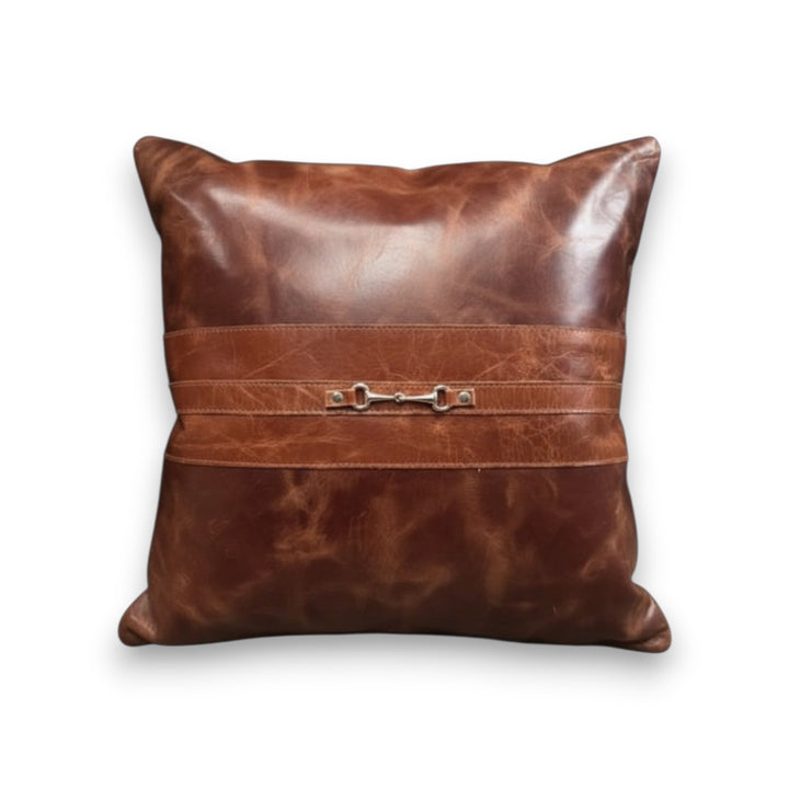 Equestrian Snaffle Bit Leather Pillow
