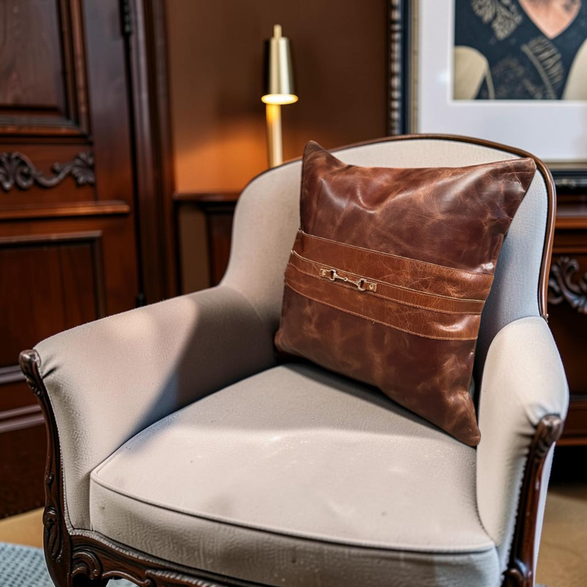Equestrian Snaffle Bit Leather Pillow