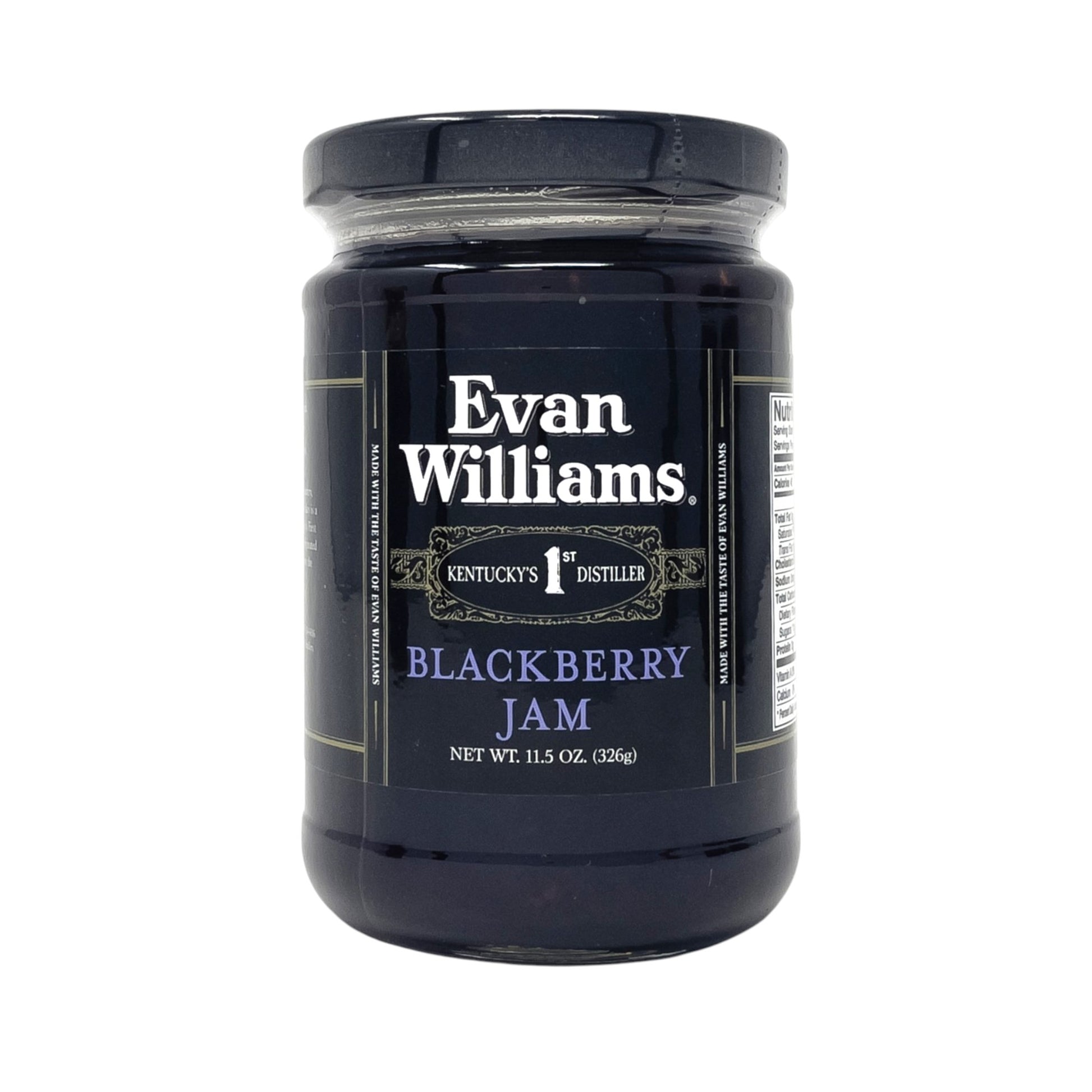 Jar of Evan Williams Blackberry Jam on a white background