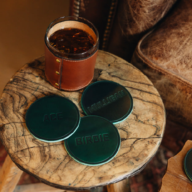 Golf Coasters | Set of 6 Hand-Stamped Leather Coasters | Made in Louisville, KY - A Taste of Kentucky