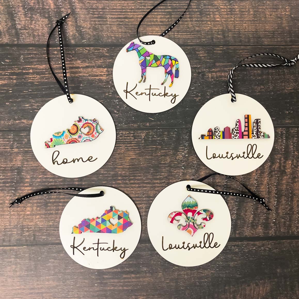 Colorful Kentucky Wood Ornaments