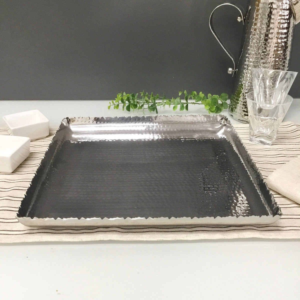 Silver Hammered Square Platter - Elegant Home Serverware - A Taste of Kentucky