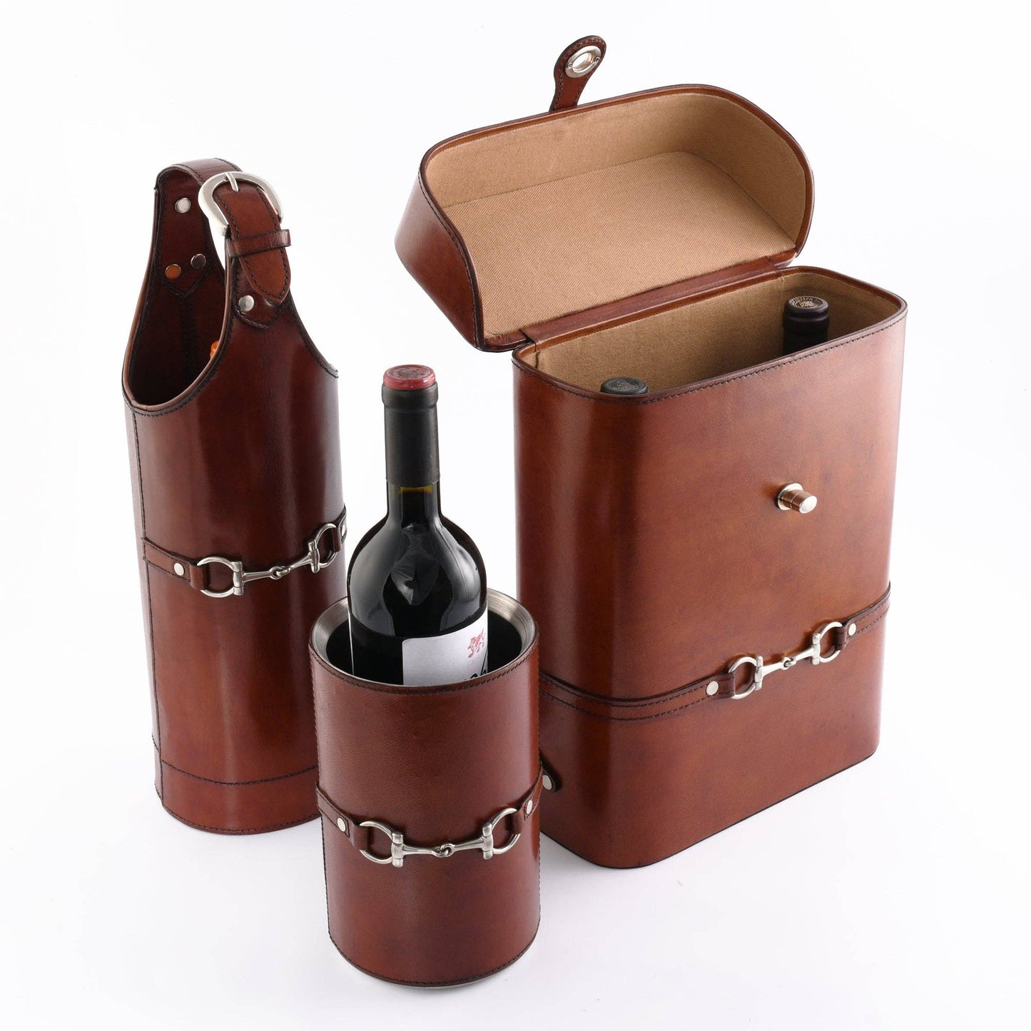 Premium Genuine Leather Bit Single Wine Bottle Carrier - A Taste of Kentucky