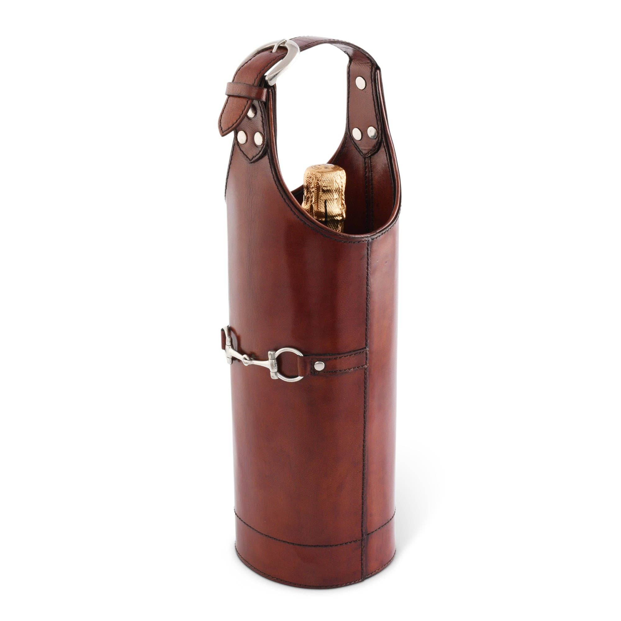 Premium Genuine Leather Bit Single Wine Bottle Carrier - A Taste of Kentucky