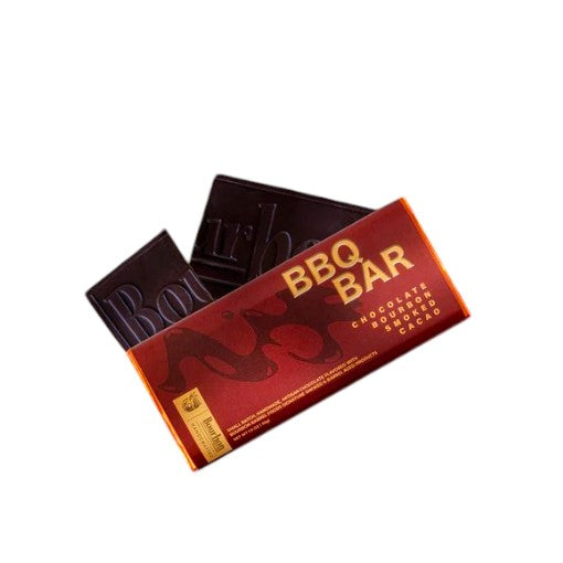 Chocolate bar with 'BBQ Bar' packaging on a white background