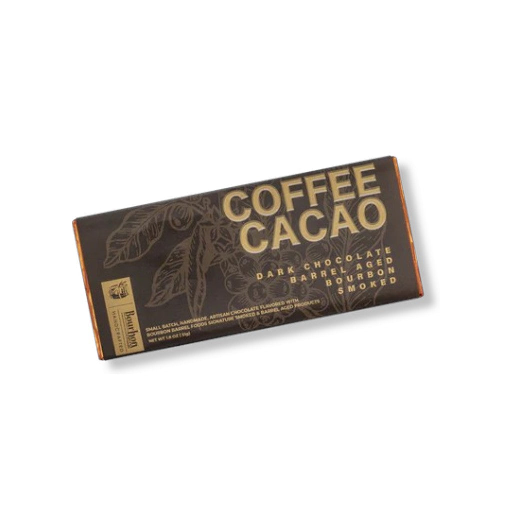 Dark chocolate bar with 'Coffee Cacao' packaging on a white background