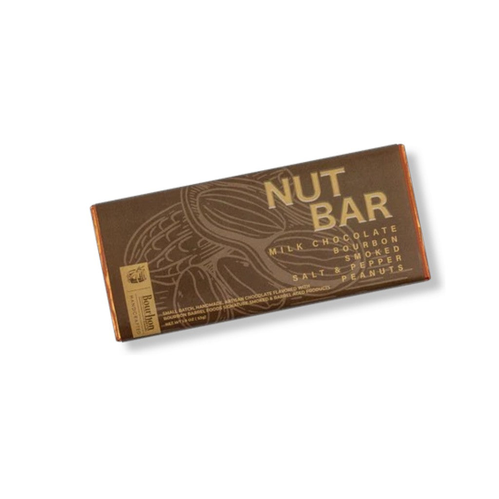 Chocolate bar with 'Nut Bar' packaging on a white background