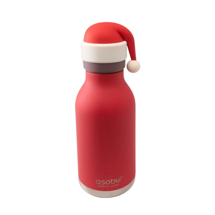 The ASOBU Santa Bestie Bottle, a red insulated water bottle with a festive Santa Claus design.