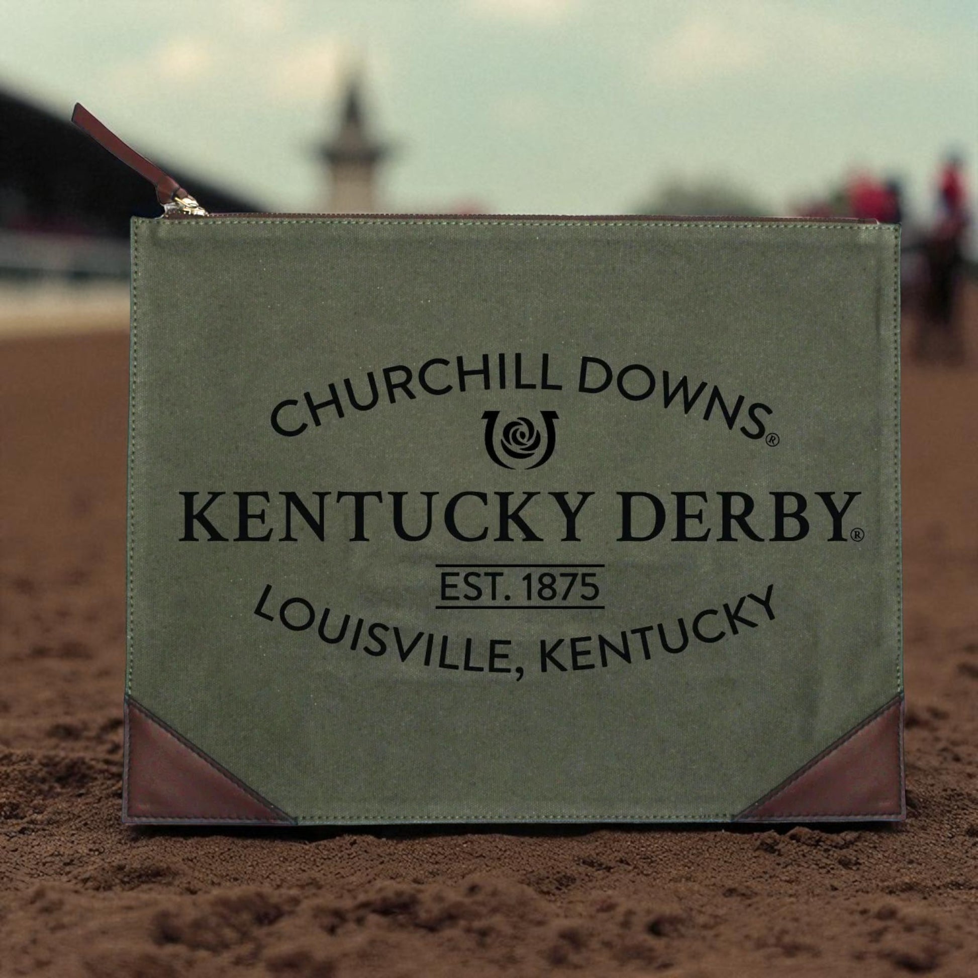 Churchill Downs Army Green Kentucky Derby Canvas Zip Pouch - A Taste of Kentucky