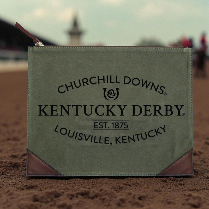 Churchill Downs Army Green Kentucky Derby Canvas Zip Pouch - A Taste of Kentucky