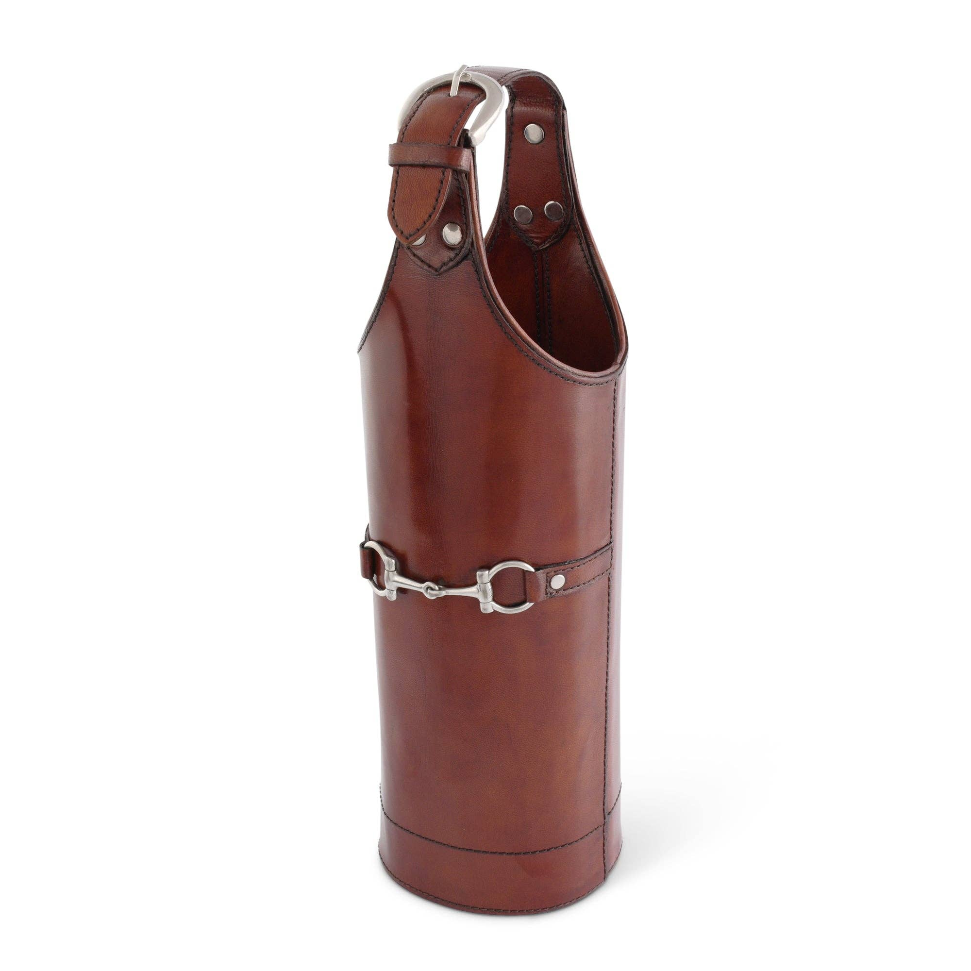 Premium Genuine Leather Bit Single Wine Bottle Carrier - A Taste of Kentucky
