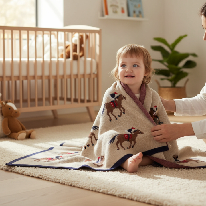 Equestrian Horse Racing Jockey Cotton Baby Blanket
