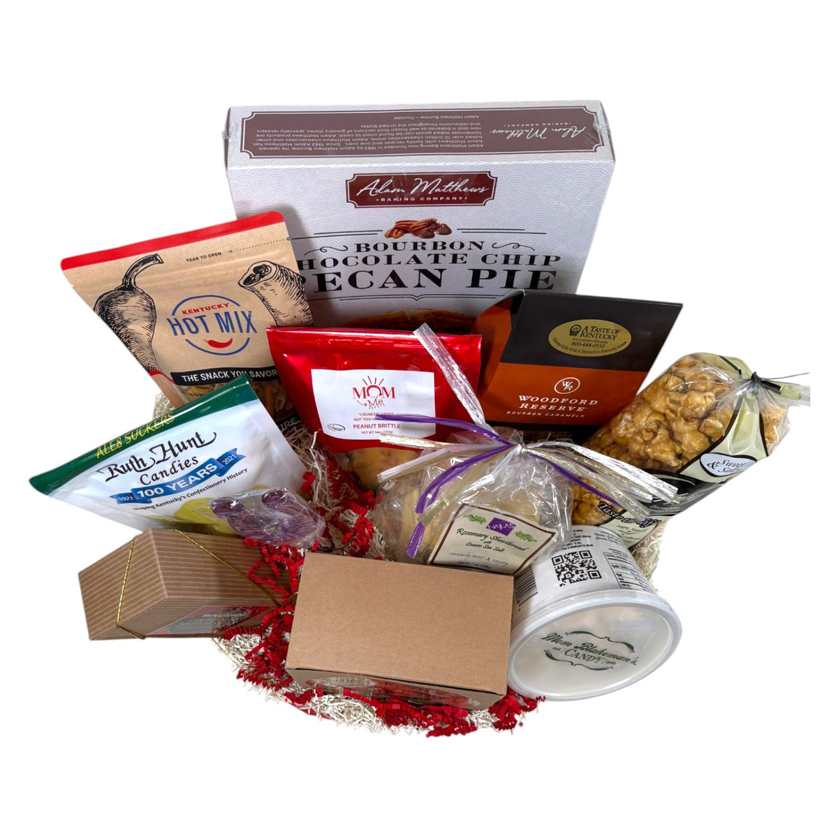 Barrel of Goodness Kentucky Gift Basket | Bourbon Chocolate Chip Pecan Pie, Bourbon Barrel Cake & Kentucky Candies