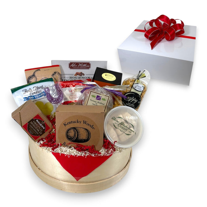 Barrel of Goodness Kentucky Gift Basket | Bourbon Chocolate Chip Pecan Pie, Bourbon Barrel Cake & Kentucky Candies