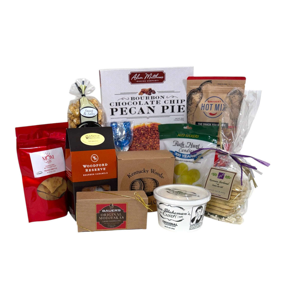 Barrel of Goodness Kentucky Gift Basket | Bourbon Chocolate Chip Pecan Pie, Bourbon Barrel Cake & Kentucky Candies
