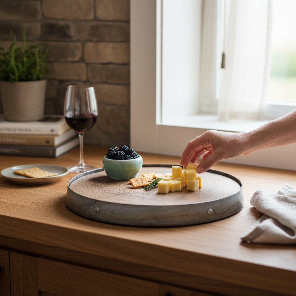 Barrel Ring Lazy Susan | Handcrafted Wine Barrel Serving Turntable